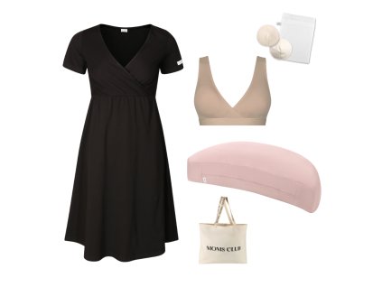 Sada pro pohodlné začátky kojení All black & Pastel růžová s podprsenkou Nuuma Nude