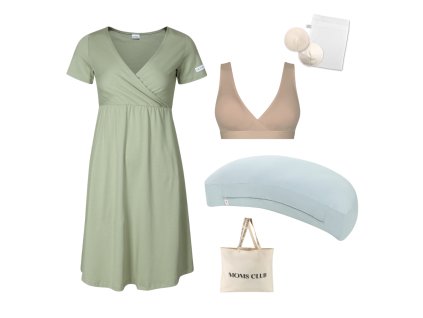 Sada pro pohodlné začátky kojení Olive & Pastel mintová s podprsenkou Nuuma nude