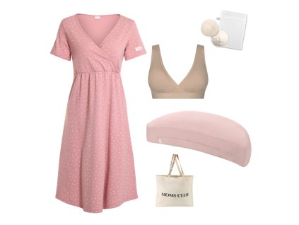 Sada pro pohodlné začátky kojení Dots růžová & Pastel růžová s podprsenkou Nuuma Nude