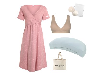 Sada pro pohodlné začátky kojení Dots růžová & Pastel mintová s podprsenkou Nuuma Nude