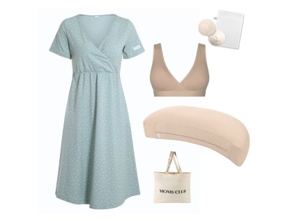 Sada pro pohodlné začátky kojení Dots mintová & Pastel béžová s podprsenkou Nuuma Nude