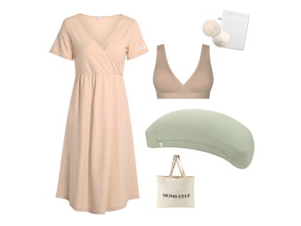 Dots růžová + nude + polštář olive (2)