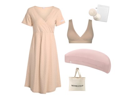 Sada pro pohodlné začátky kojení Dots béžová & Pastel růžová s podprsenkou Nuuma nude