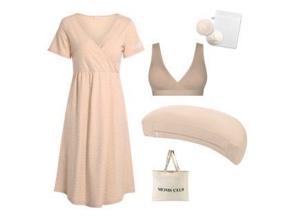 Sada pro pohodlné začátky kojení Dots béžová & Pastel béžová s podprsenkou Nuuma nude