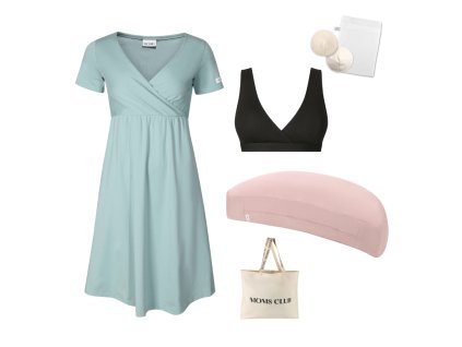 Pastel mintová + black + polštář růžový