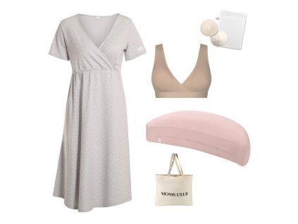 Sada pro pohodlné začátky kojení Dots šedá & Pastel růžová s podprsenkou Nuuma Nude