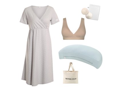 Sada pro pohodlné začátky kojení Dots šedá & Pastel mintová s podprsenkou Nuuma Nude