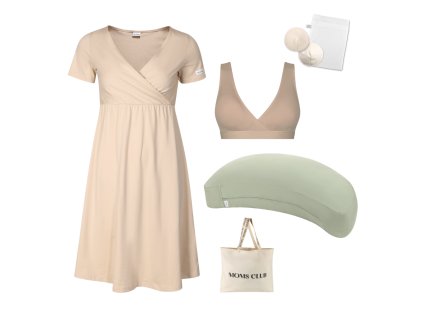 Sada pro pohodlné začátky kojení Pastel béžová & Olive s podprsenkou Nuuma Nude