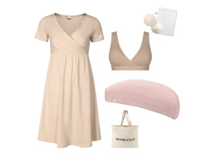 Sada pro pohodlné začátky kojení Pastel béžová & růžová s podprsenkou Nuuma Nude