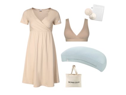 Sada pro pohodlné začátky kojení Pastel béžová & mintová s podprsenkou Nuuma nude