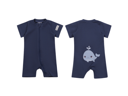 Moniel Dětský overal s krátkým rukávem Velryba Navy Blue modrá