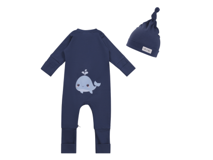 overal + čepice do porodnice pro novorozence NAVY BLUE