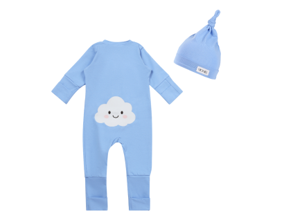 overal + čepice do porodnice pro novorozence SKY BLUE