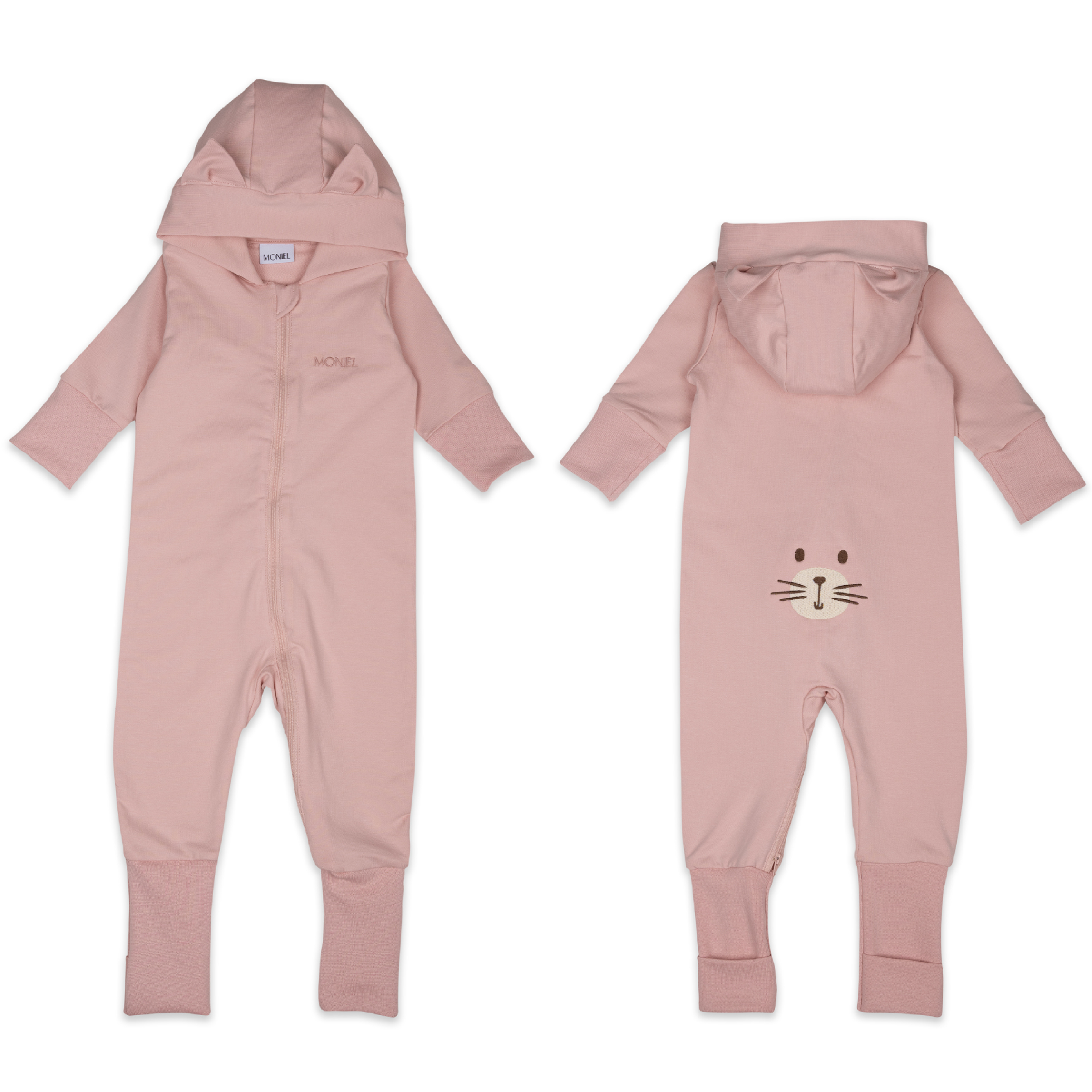 Outlet Moniel Dětský rostoucí teplákový overal Kočka Basic Powder Pink Velikost: 62/68 cm