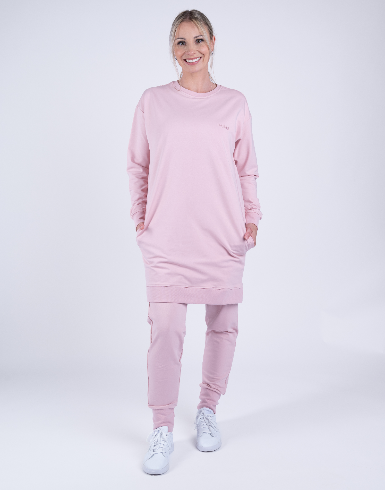 + dárek zdarma | Moniel kojící tepláková souprava s dlouhou mikinou vel. XXL a M Basic Powder pink