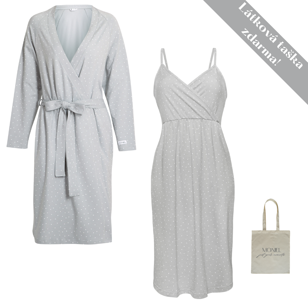 + dárek zdarma | Moniel letní souprava pro maminky do porodnice Dots šedá