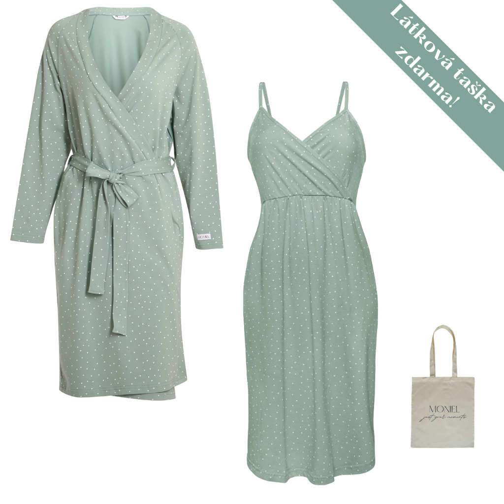 + dárek zdarma | Moniel letní souprava pro maminky do porodnice Dots mintová