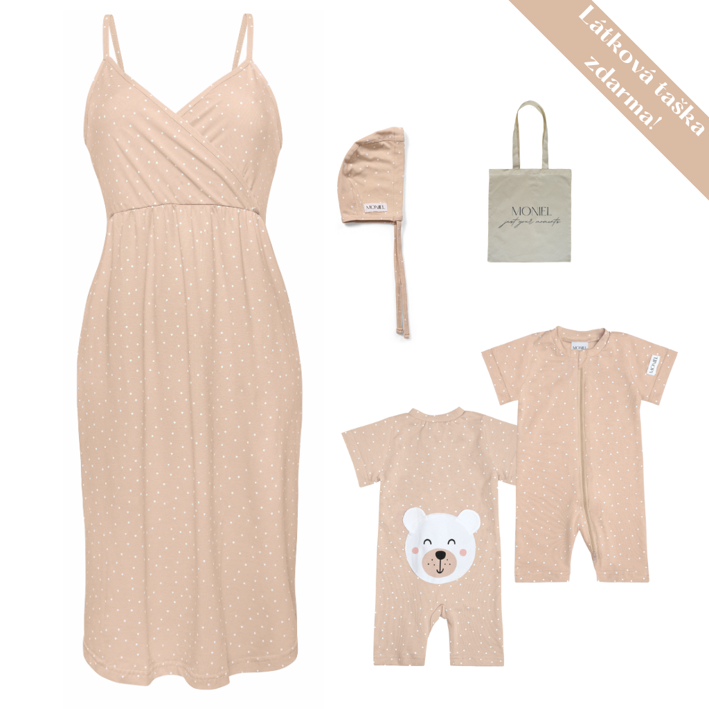 + dárek zdarma | Moniel letní souprava do porodnice pro maminku a miminko béžová vel. XXL