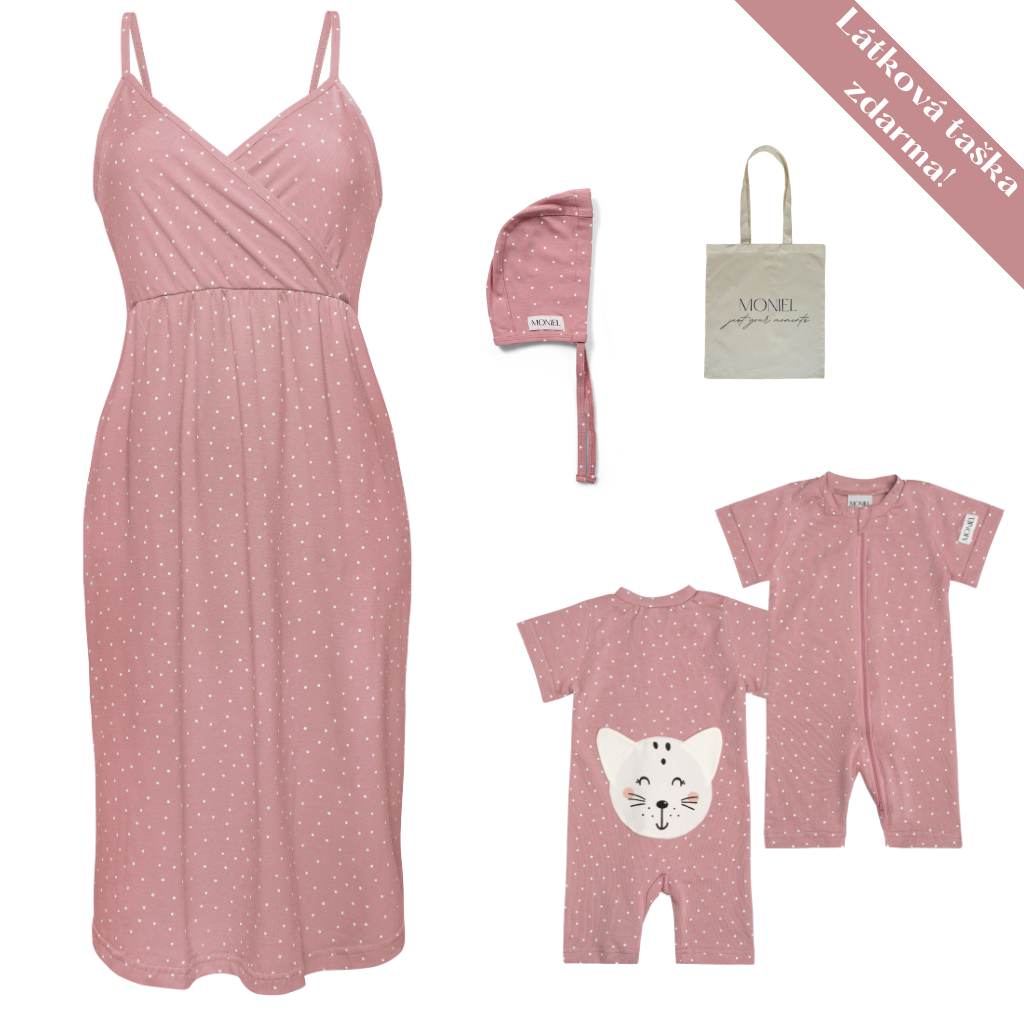 + dárek zdarma | Moniel letní souprava do porodnice pro maminku a miminko růžová vel. L