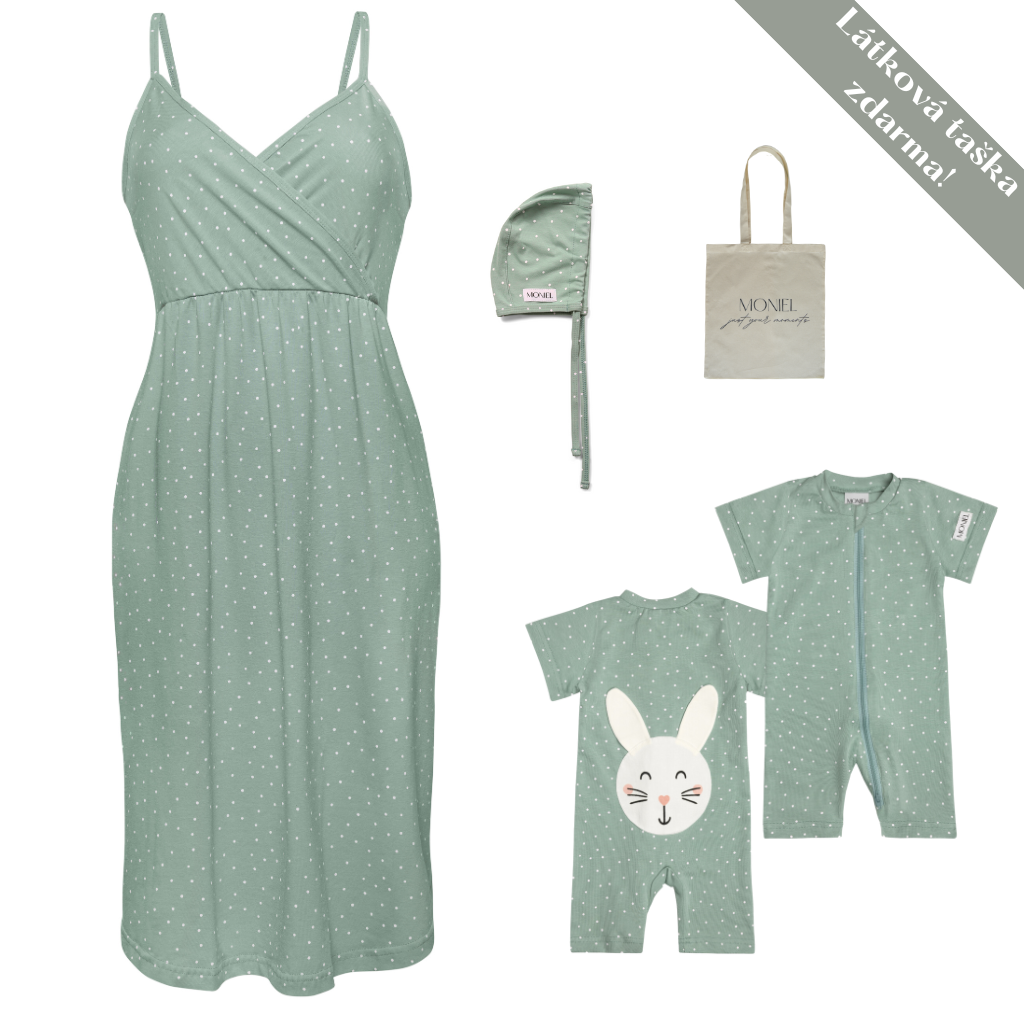 + dárek zdarma | Moniel letní souprava do porodnice pro maminku a miminko mintová vel. M