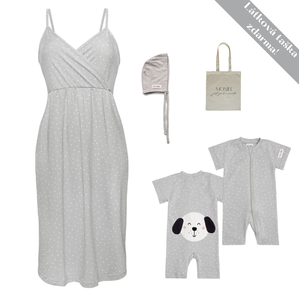 + dárek zdarma | Moniel letní souprava do porodnice pro maminku a miminko šedá vel. XL