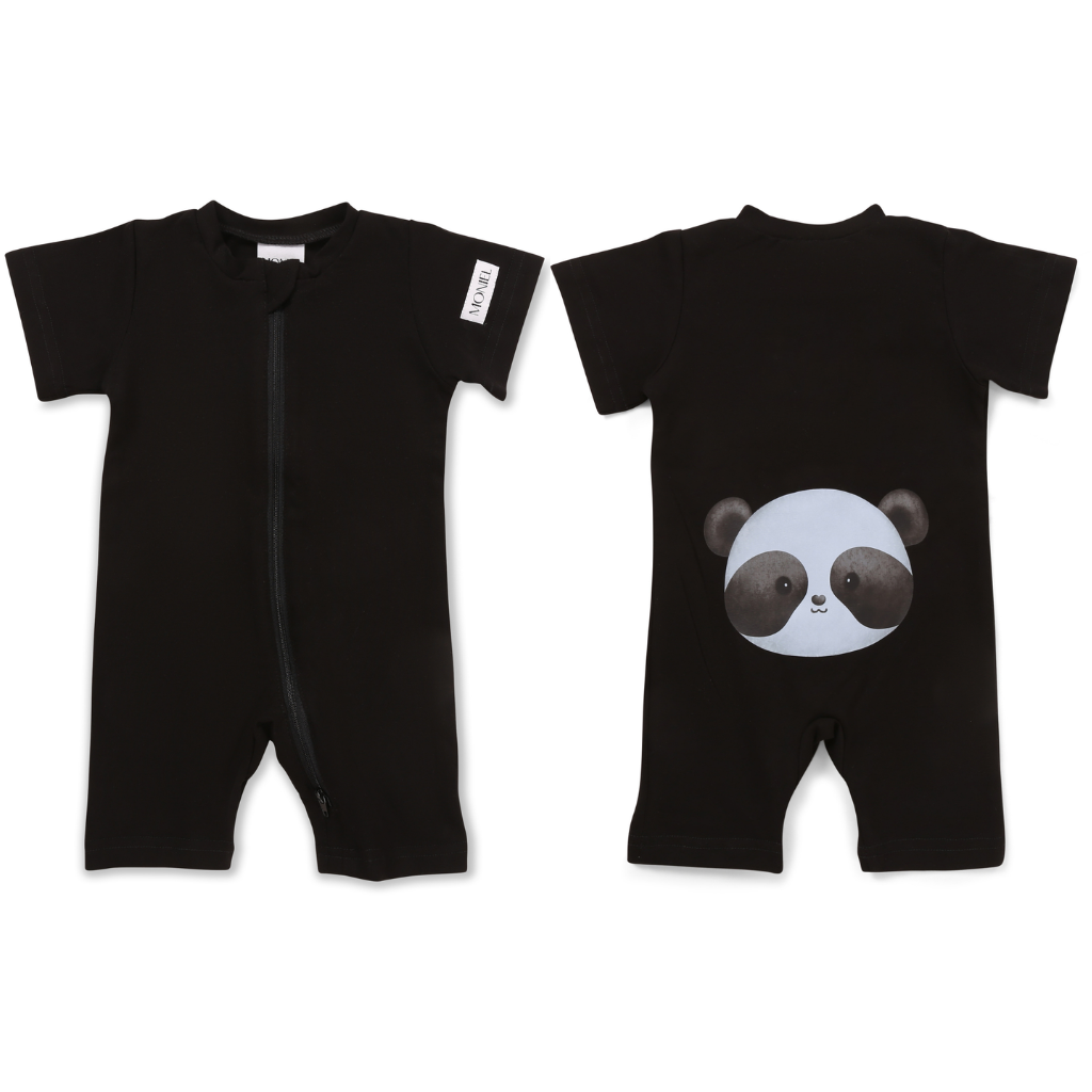 Moniel Dětský overal s krátkým rukávem Panda All Black černá Velikost: 50 cm