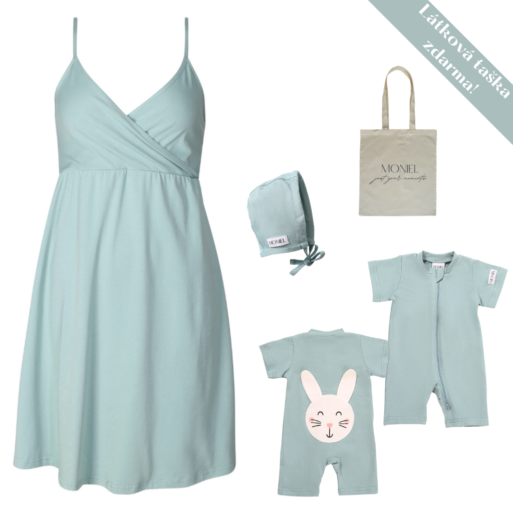 + dárek zdarma | Moniel letní souprava do porodnice pro maminku a miminko Pastel mintová