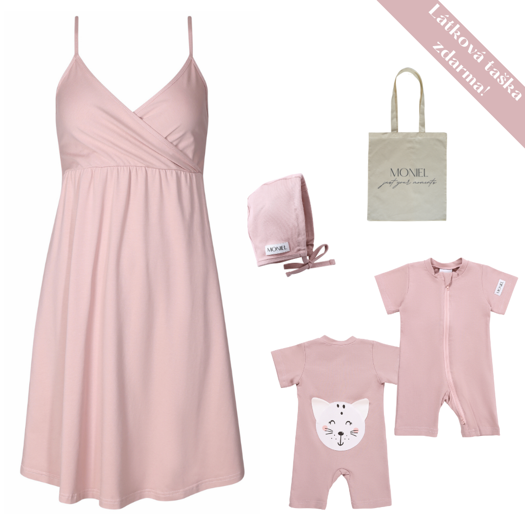 + dárek zdarma | Moniel letní souprava do porodnice pro maminku a miminko Pastel růžová