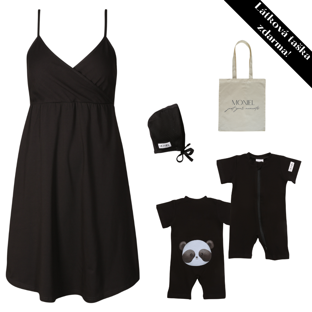 + dárek zdarma | Moniel letní souprava do porodnice pro maminku a miminko All Black černá