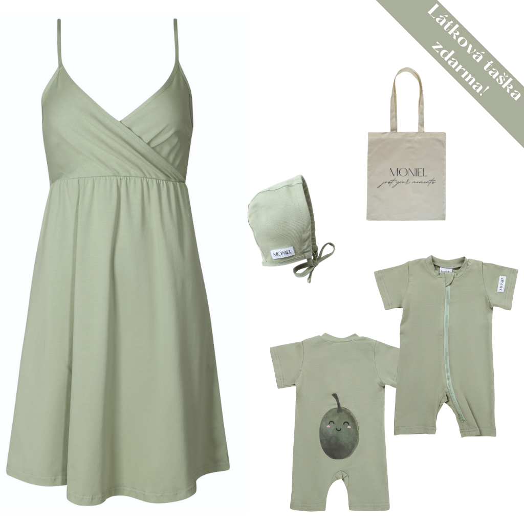 + dárek zdarma | Moniel letní souprava do porodnice pro maminku a miminko Olive olivová