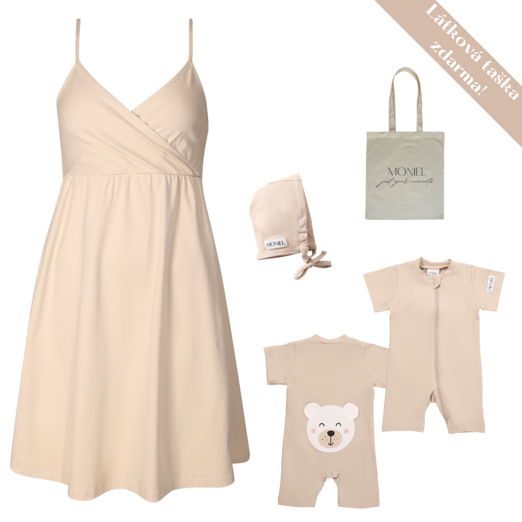+ dárek zdarma | Moniel letní souprava do porodnice pro maminku a miminko Pastel béžová