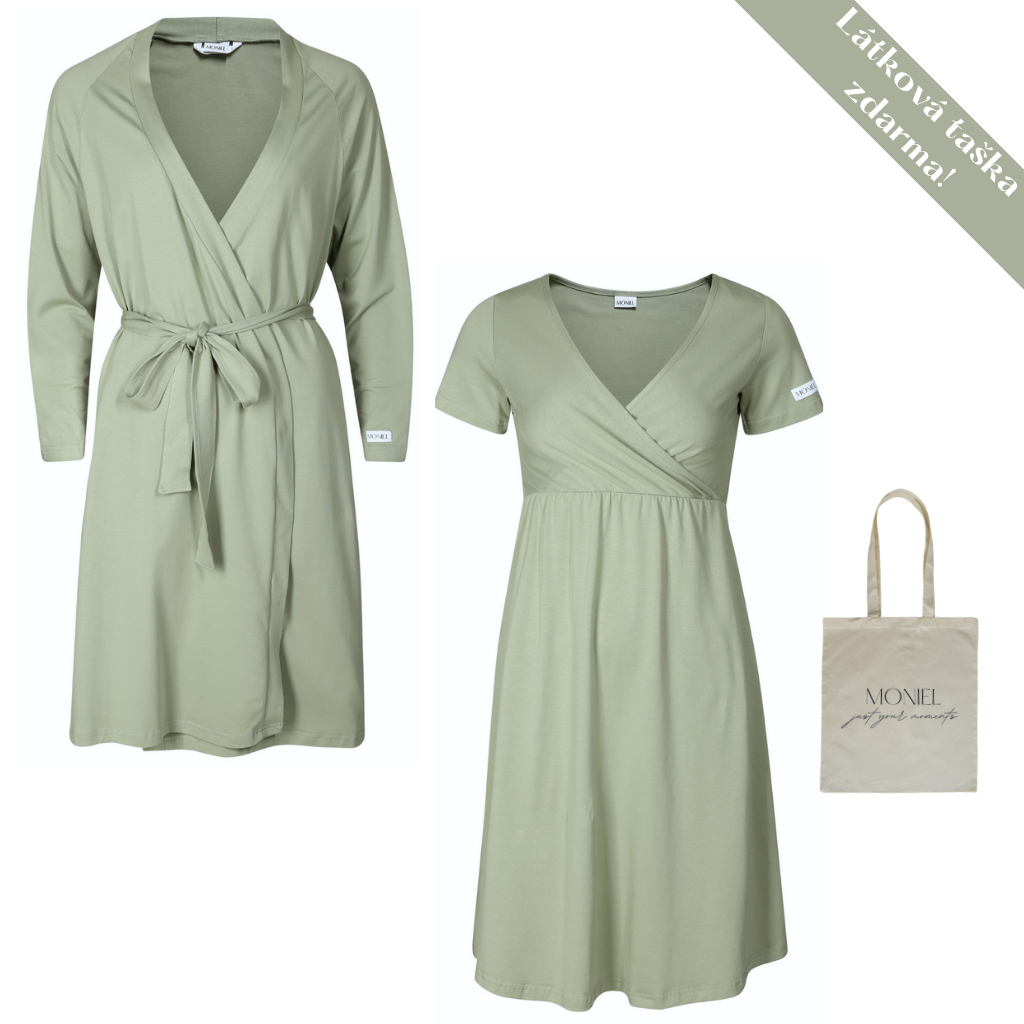 + dárek zdarma | Moniel košilka + župan souprava do porodnice pro maminku Olive olivová košilka vel. XL