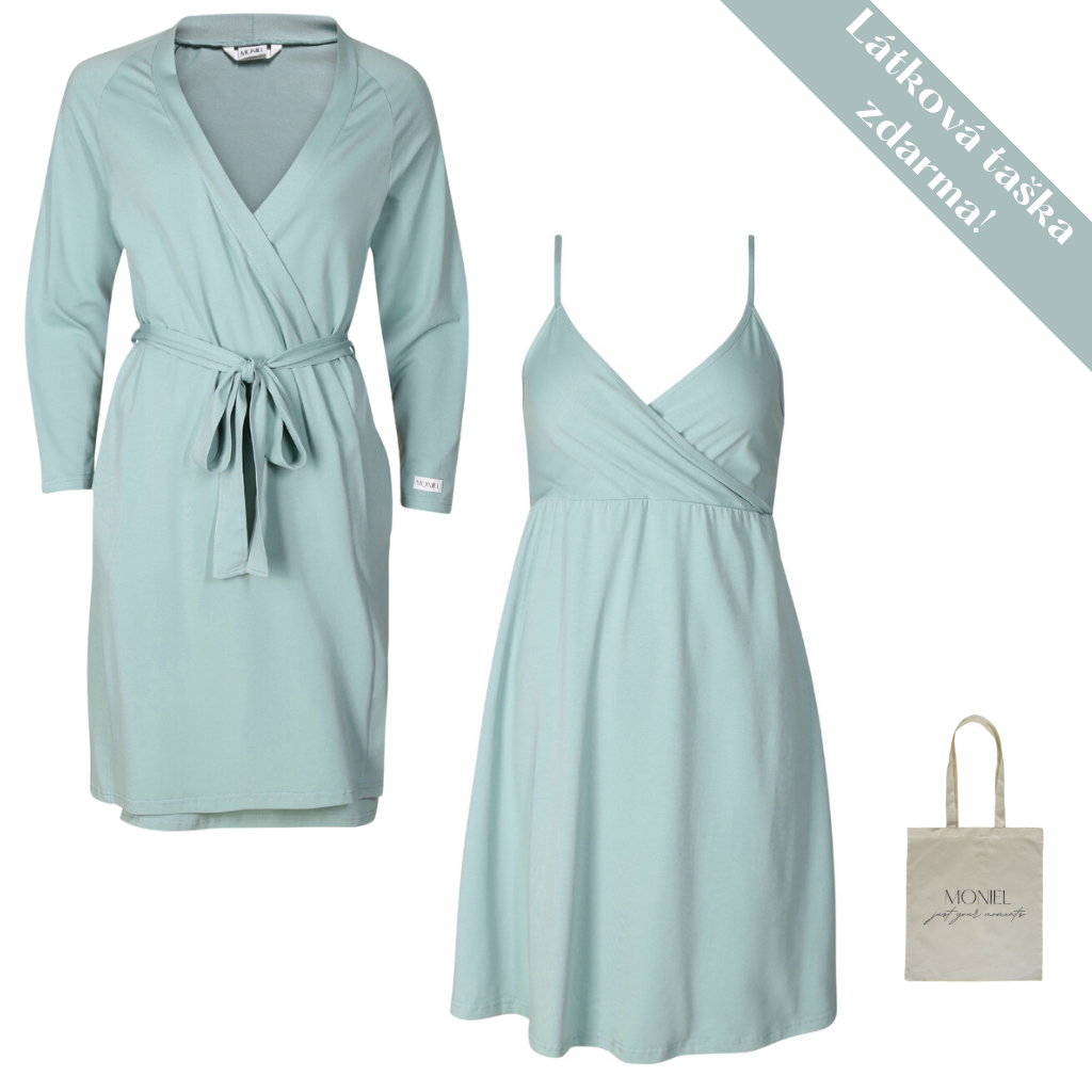 + dárek zdarma | Moniel letní souprava pro maminky do porodnice Pastel mintová košilka vel. XL