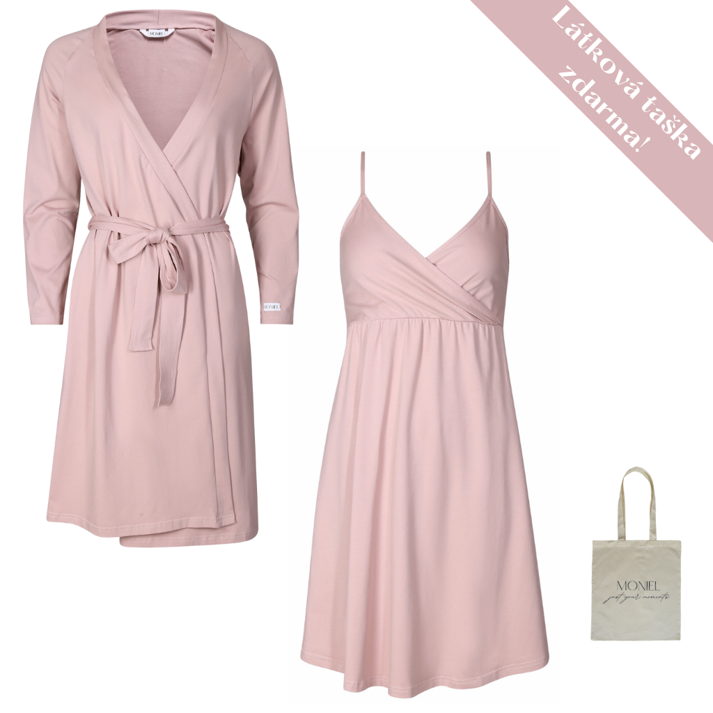 + dárek zdarma | Moniel letní souprava pro maminky do porodnice Pastel růžová košilka vel. L