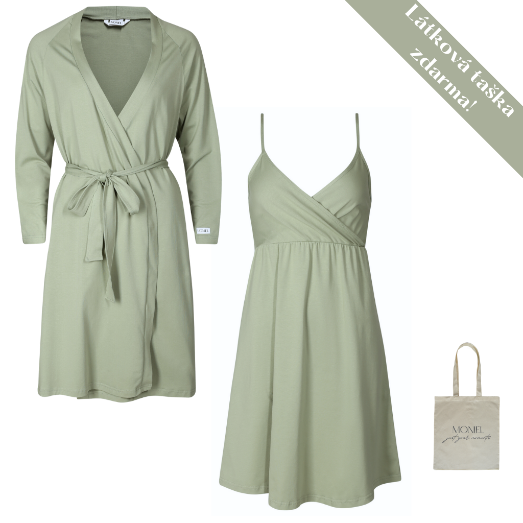 + dárek zdarma | Moniel letní souprava pro maminky do porodnice Olive olivová košilka vel. L