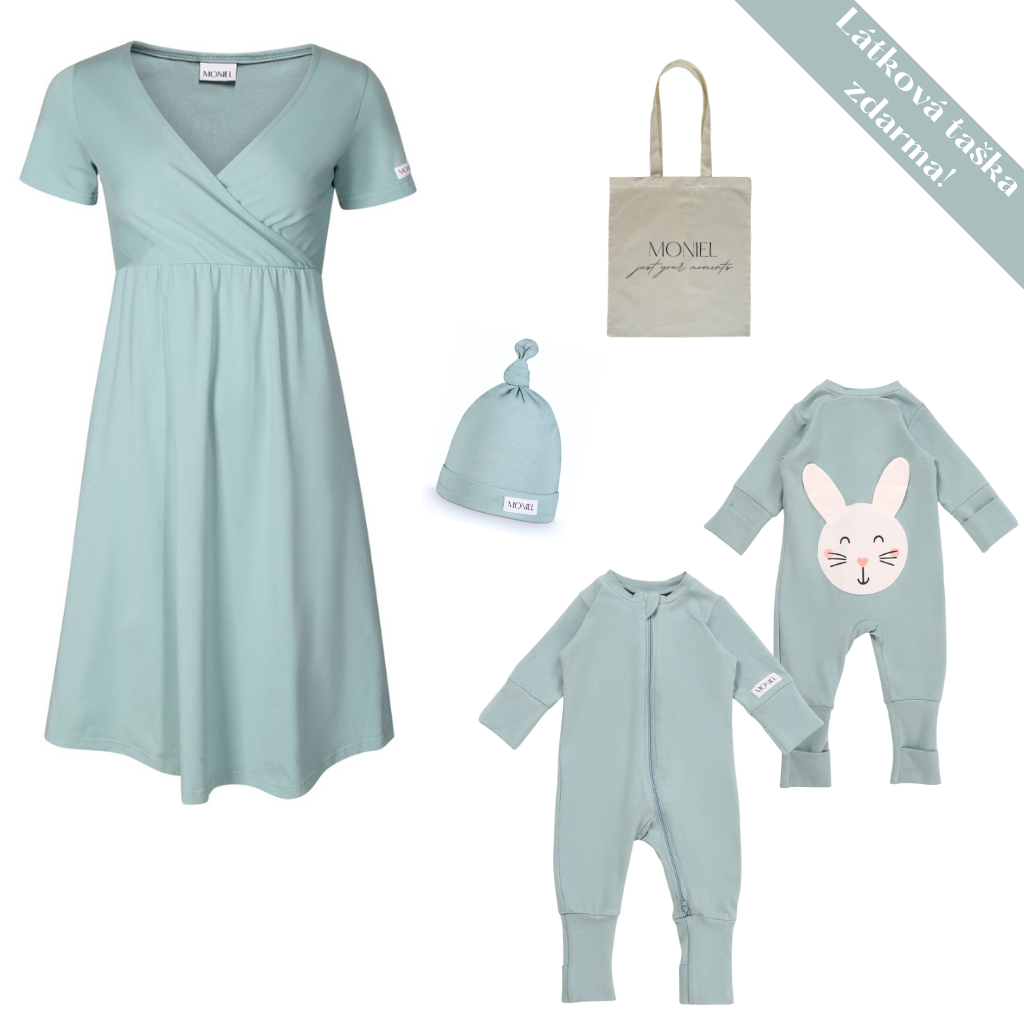+ dárek zdarma | Moniel souprava do porodnice košilka + overal s čepičkou pro miminko Pastel mintová košilka vel. XXL