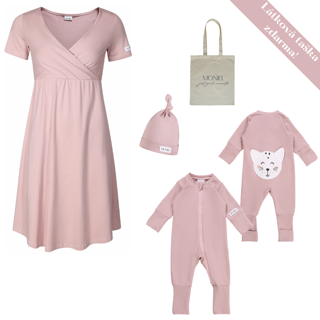 + dárek zdarma | Moniel souprava do porodnice košilka + overal s čepičkou pro miminko Pastel růžová košilka vel. XXL