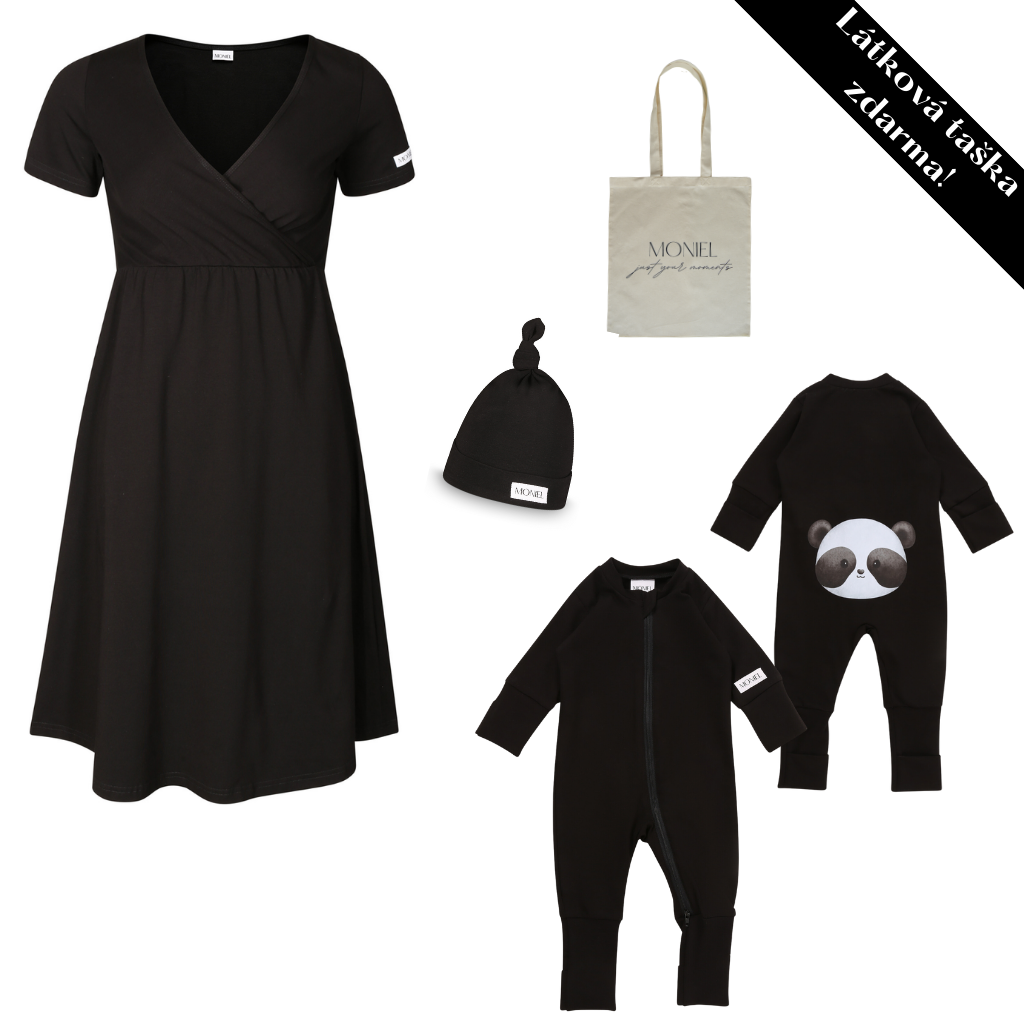 + dárek zdarma | Moniel souprava do porodnice košilka + overal s čepičkou pro miminko All Black černá košilka vel. XXL