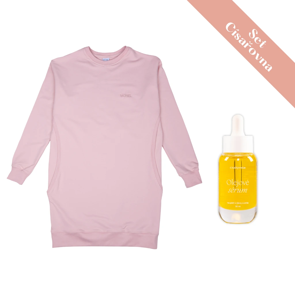 + dárek zdarma | Sada pro císařovny Moniel + Císařovnám s dlouhou kojící mikinou Powder Pink vel. XXL