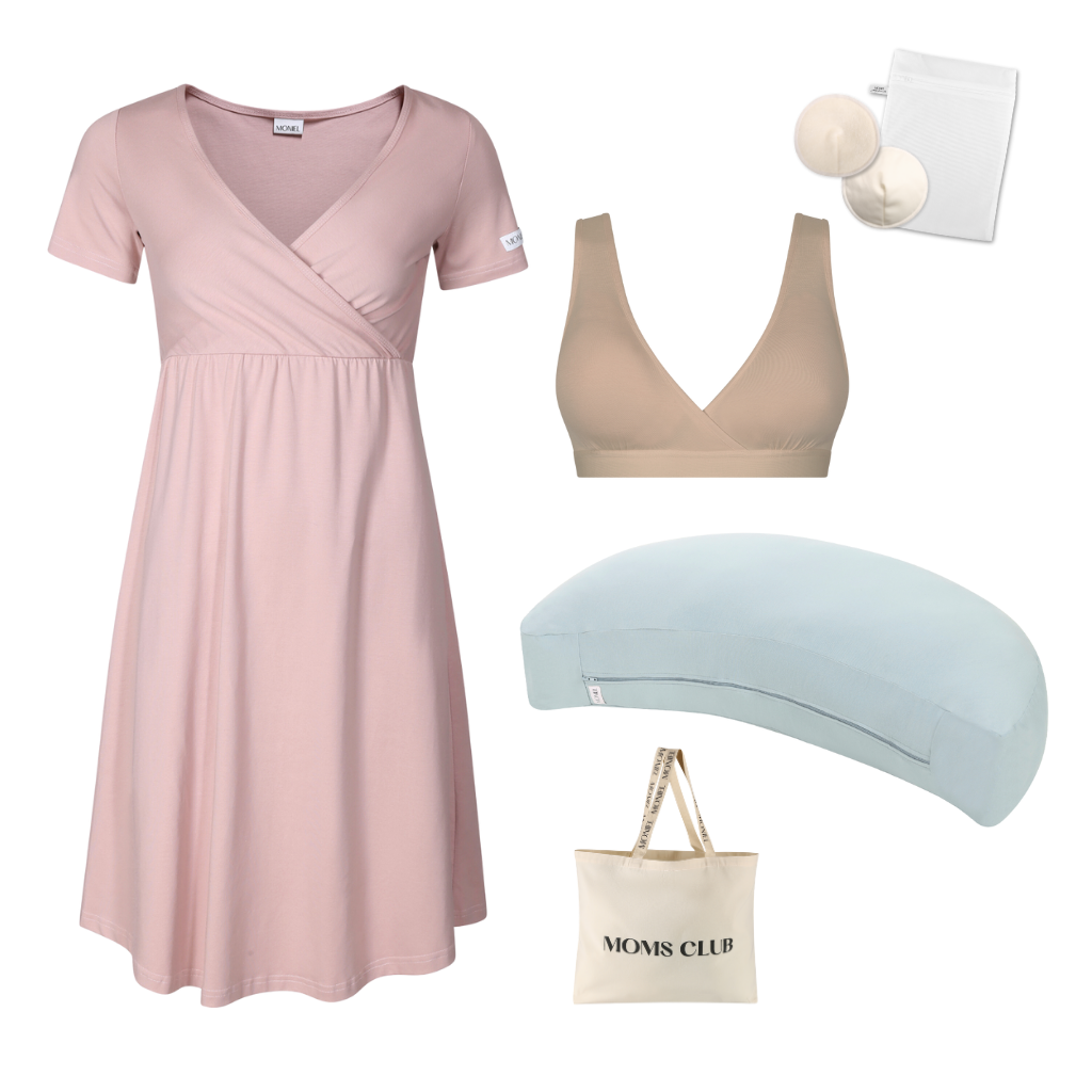+ dárek zdarma | Moniel Sada pro pohodlné začátky kojení Pastel růžová & Pastel mintová s podprsenkou Nuuma Nude