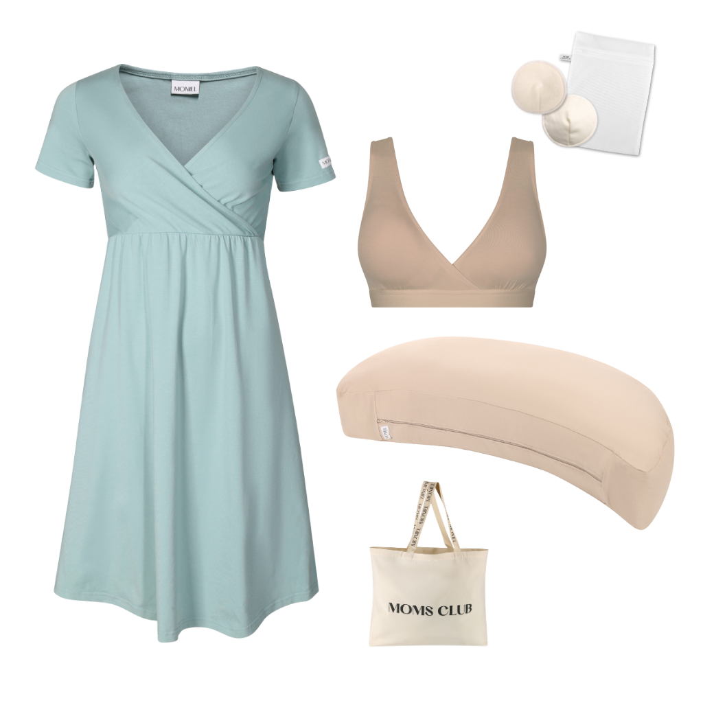 + dárek zdarma | Moniel Sada pro pohodlné začátky kojení Pastel mintová & béžová s podprsenkou Nuuma Nude