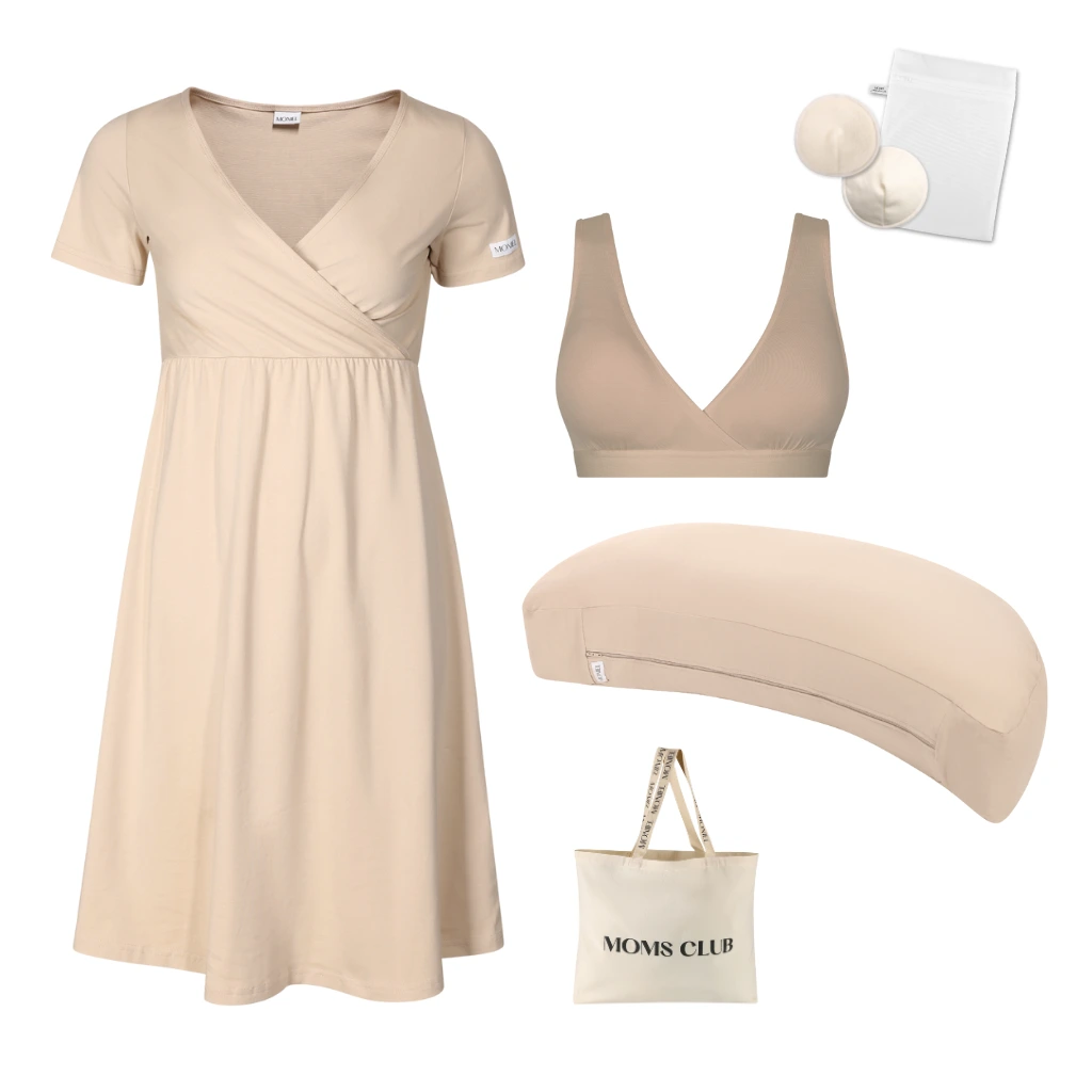 + dárek zdarma | Moniel Sada pro pohodlné začátky kojení Pastel béžová s podprsenkou Nuuma Nude