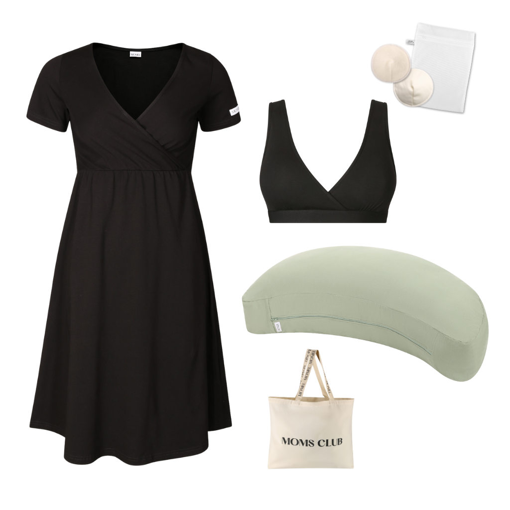 + dárek zdarma | Moniel Sada pro pohodlné začátky kojení All black & Olive, oblečení vel. M