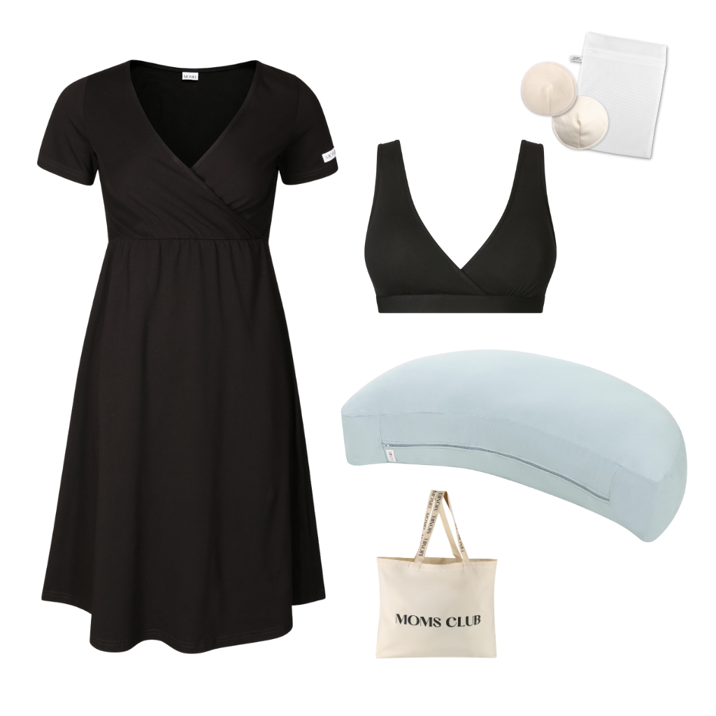 + dárek zdarma | Moniel Sada pro pohodlné začátky kojení All black & Pastel mintová, oblečení vel. XL