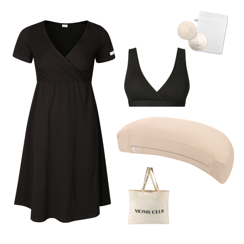 + dárek zdarma | Moniel Sada pro pohodlné začátky kojení All black & Pastel béžová, oblečení vel. M