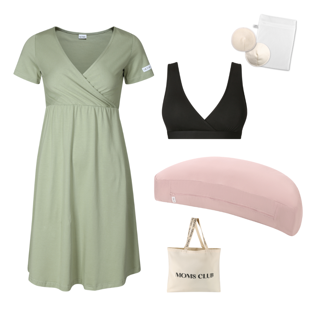 + dárek zdarma | Moniel Sada pro pohodlné začátky kojení Olive & Pastel růžová, oblečení vel. L