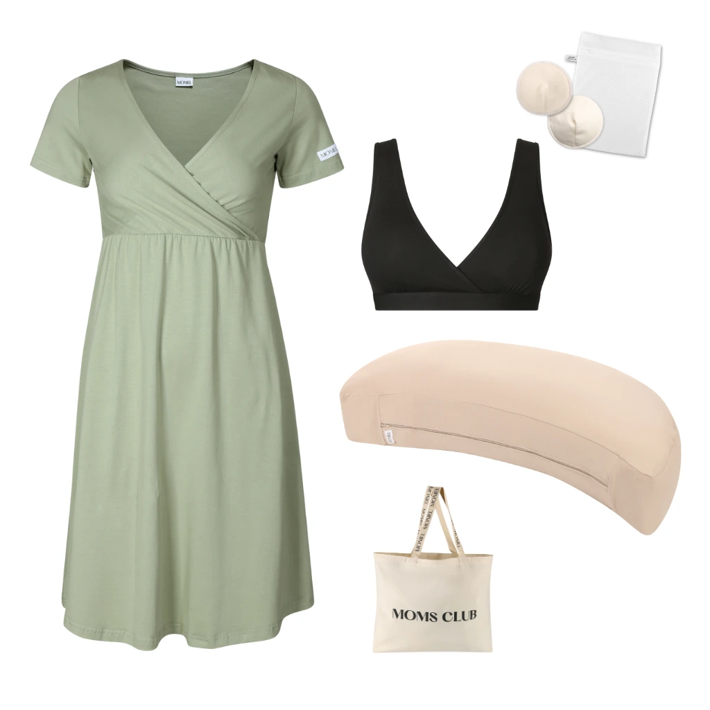 + dárek zdarma | Moniel Sada pro pohodlné začátky kojení Olive & Pastel béžová, oblečení vel. XL