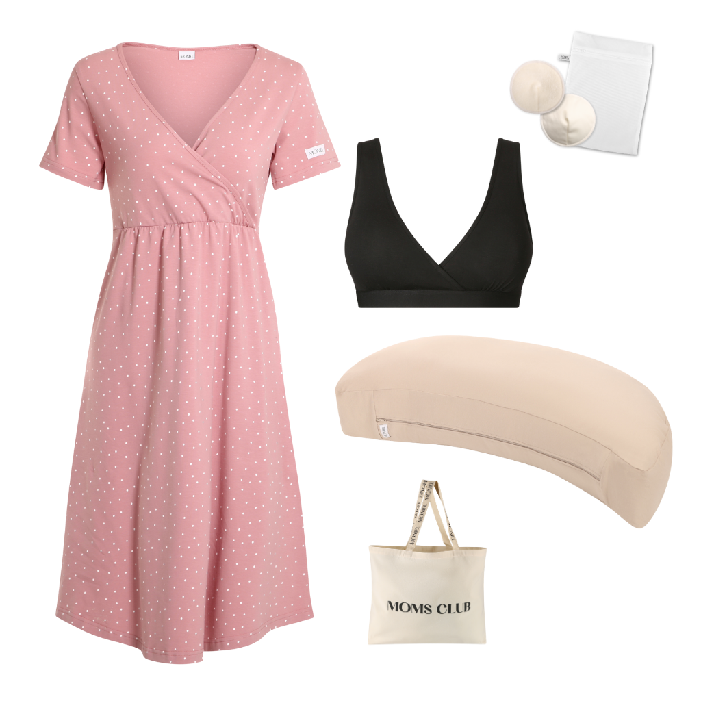 + dárek zdarma | Moniel Sada pro pohodlné začátky kojení Dots růžová & Pastel béžová, oblečení vel. M