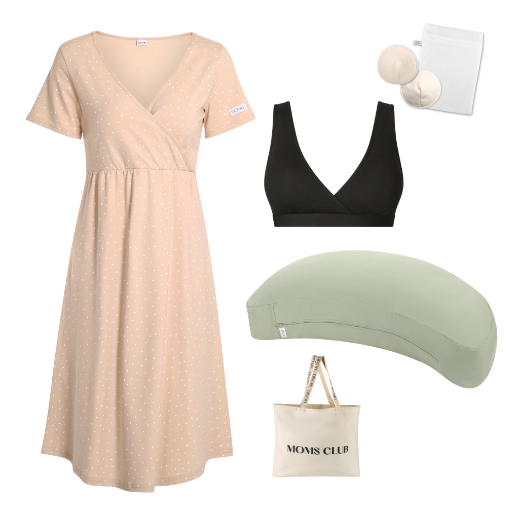 + dárek zdarma | Moniel Sada pro pohodlné začátky kojení Dots béžová & Olive, oblečení vel. XXL