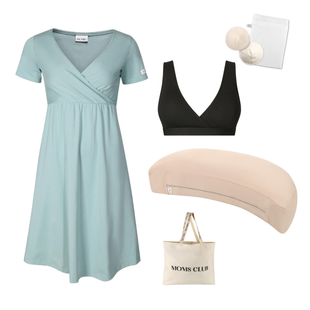 + dárek zdarma | Moniel Sada pro pohodlné začátky kojení Pastel mintová & béžová, oblečení vel. L